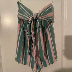 Pink & Green Romper with built in padding that ties into a bow.